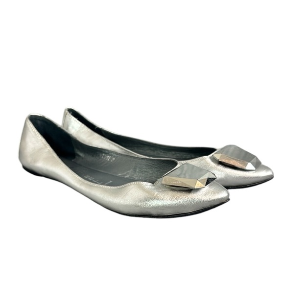 Jeffrey Campbell Shoes - Jeffrey Campbell Silver Loafers with Elegant Pointy Large Jewel Toe Detail Sz 8